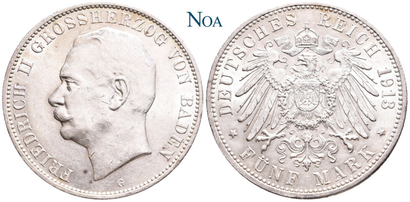 REICHSSILBERMÜNZEN BADEN
Friedrich II., 1907-1918. 5 Mark 1913 G Karlsruhe J. 4...