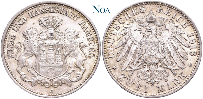 REICHSSILBERMÜNZEN HAMBURG
Freie und Hansestadt. 2 Mark 1913 J Hamburg J. 63. B...