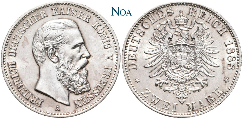 REICHSSILBERMÜNZEN PREUSSEN
Friedrich III., 1888. 2 Mark 1888 A Berlin J. 98. F...