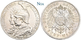 REICHSSILBERMÜNZEN PREUSSEN
Wilhelm II., 1888-1918. 5 Mark 1901 (A) Berlin Zum 200jährigen Bestehen des Königreichs. J. 106. Feine Tönung, fast Stemp...