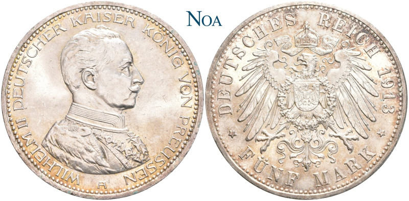 REICHSSILBERMÜNZEN PREUSSEN
Wilhelm II., 1888-1918. 5 Mark 1913 A Berlin J. 114...