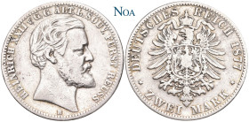 REICHSSILBERMÜNZEN REUSS, ÄLTERER LINIE
Heinrich XXII., 1859-1902. 2 Mark 1877 B Hannover Auflage: 20.000 Exemplare. J. 116. Fast sehr schön