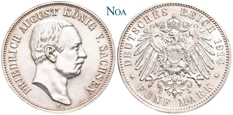 REICHSSILBERMÜNZEN SACHSEN
Friedrich August III., 1904-1918. 5 Mark 1914 E Muld...