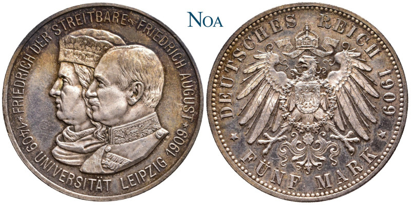 REICHSSILBERMÜNZEN SACHSEN
Friedrich August III., 1904-1918. 5 Mark 1909 (E) Mu...