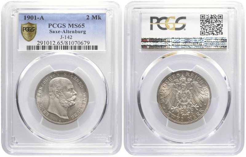 REICHSSILBERMÜNZEN SACHSEN-ALTENBURG
Ernst, 1853-1908. 2 Mark 1901 A Berlin Zum...