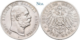 REICHSSILBERMÜNZEN SACHSEN-ALTENBURG
Ernst, 1853-1908. 5 Mark 1901 A Berlin Zum 75. Geburtstag des Herzogs. Auflage: 20.000 Exemplare. J. 143. Min. R...