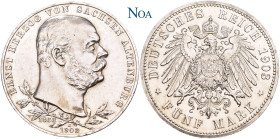 REICHSSILBERMÜNZEN SACHSEN-ALTENBURG
Ernst, 1853-1908. 5 Mark 1903 A Berlin Zum 50jährigen Regierungsjubiläum. Auflage: 20.000 Exemplare. J. 144. Ber...
