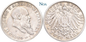 REICHSSILBERMÜNZEN SACHSEN-MEININGEN
Georg II., 1866-1914. 2 Mark 1901 D München Zum 75. Geburtstag des Herzogs. Auflage: 20.000 Exemplare. J. 149. F...