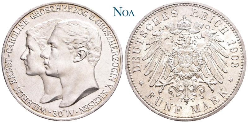 REICHSSILBERMÜNZEN SACHSEN-WEIMAR-EISENACH
Wilhelm Ernst, 1901-1918. 5 Mark 190...