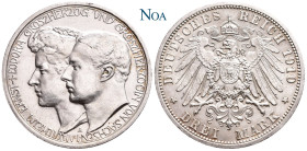 REICHSSILBERMÜNZEN SACHSEN-WEIMAR-EISENACH
Wilhelm Ernst, 1901-1918. 3 Mark 1910 A Berlin Zur Hochzeit mit Feodora von Sachsen-Meiningen. J. 162. Lei...