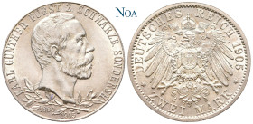 REICHSSILBERMÜNZEN SCHWARZBURG-SONDERSHAUSEN
Karl Günther, 1880-1909. 2 Mark 1905 (A) Berlin Zum 25jährigen Regierungsjubiläum. Auflage: 62.500 Exemp...