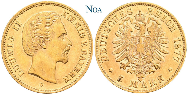 REICHSGOLDMÜNZEN BAYERN
Ludwig II., 1864-1886. 5 Mark 1877 D München J. 195. Le...