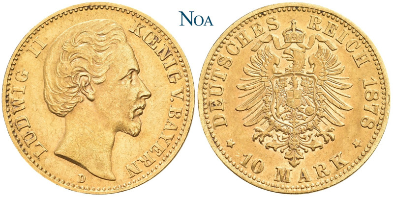 REICHSGOLDMÜNZEN BAYERN
Ludwig II., 1864-1886. 10 Mark 1878 D München J. 196. K...