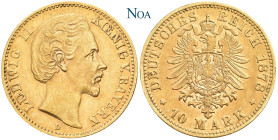 REICHSGOLDMÜNZEN BAYERN
Ludwig II., 1864-1886. 10 Mark 1878 D München J. 196. Kl. Randfehler, vorzüglich