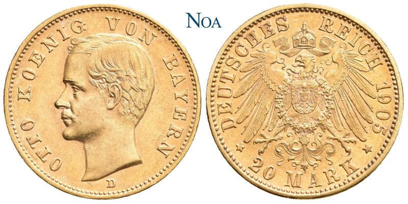 REICHSGOLDMÜNZEN BAYERN
Otto II., 1886-1913. 20 Mark 1905 D München J. 200. Vor...