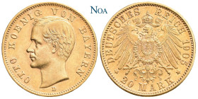 REICHSGOLDMÜNZEN BAYERN
Otto II., 1886-1913. 20 Mark 1905 D München J. 200. Vorzüglich
