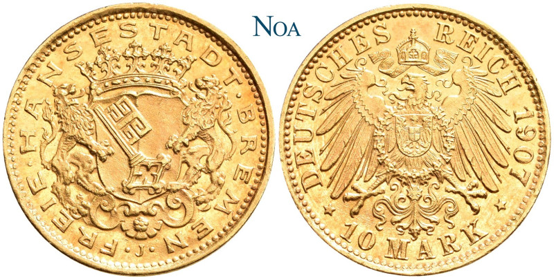 REICHSGOLDMÜNZEN BREMEN
Freie und Hansestadt. 10 Mark 1907 J Hamburg Auflage: 2...