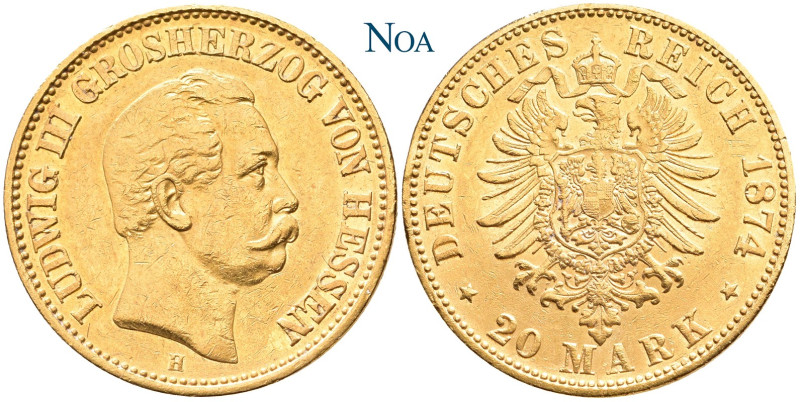 REICHSGOLDMÜNZEN HESSEN
Ludwig III., 1848-1877. 20 Mark 1874 H Darmstadt J. 217...