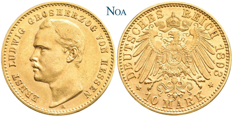 REICHSGOLDMÜNZEN HESSEN
Ernst Ludwig, 1892-1918. 10 Mark 1893 A Berlin Auflage:...