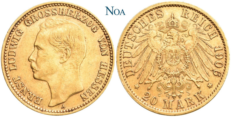 REICHSGOLDMÜNZEN HESSEN
Ernst Ludwig, 1892-1918. 20 Mark 1906 A Berlin J. 226. ...