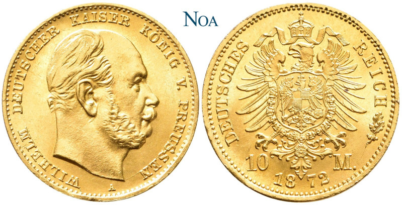 REICHSGOLDMÜNZEN PREUSSEN
Wilhelm I., 1861-1888. 10 Mark 1872 A Berlin J. 242. ...