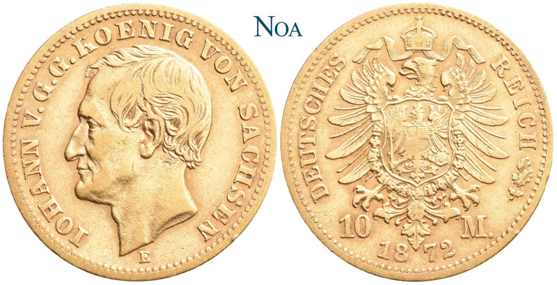 REICHSGOLDMÜNZEN SACHSEN
Johann, 1854-1873. 10 Mark 1872 E Dresden J. 257. Sehr...