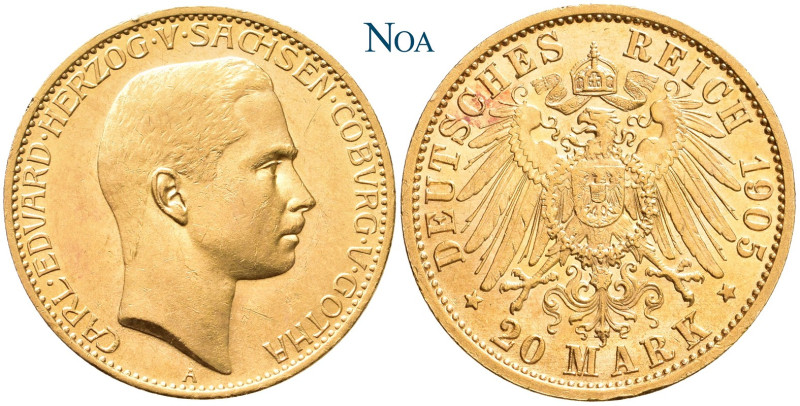 REICHSGOLDMÜNZEN SACHSEN-COBURG UND -GOTHA
Carl Eduard, 1900-1918. 20 Mark 1905...