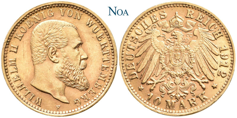 REICHSGOLDMÜNZEN WÜRTTEMBERG
Wilhelm II., 1891-1918. 10 Mark 1912 F Stuttgart A...