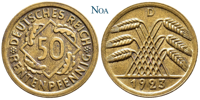 WEIMARER REPUBLIK
 50 Rentenpfennig 1923 D München J. 310. Gutes vorzüglich