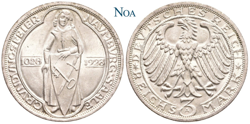 WEIMARER REPUBLIK
 3 Reichsmark 1928 A Berlin 900 Jahre Naumburg an der Saale. ...