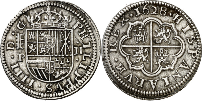 1628. Felipe IV. Segovia. P. 2 reales. (AC. 957). Bella. Escasa así. 7 g. EBC.
...