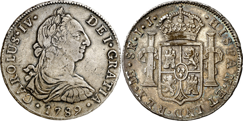 1789. Carlos IV. Lima. IJ. 8 reales. (AC. 903). Busto de Carlos III. Ordinal IV....