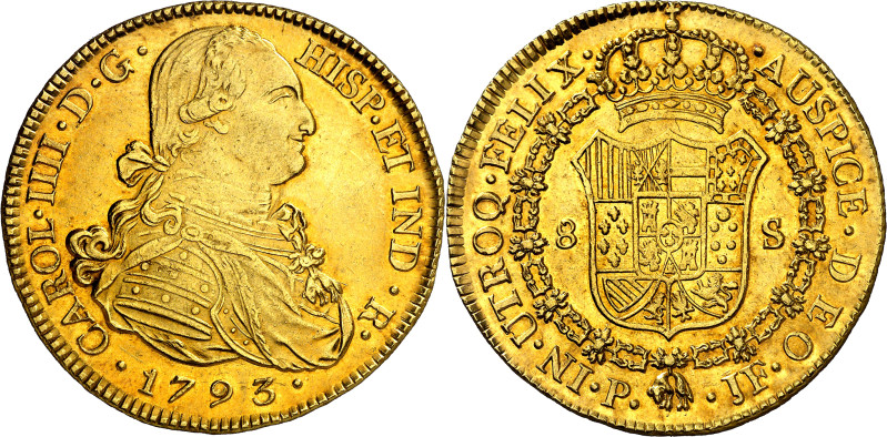 1793. Carlos IV. Popayán. JF. 8 escudos. (AC. 1664) (Cal.Onza 1054) (Restrepo 98...