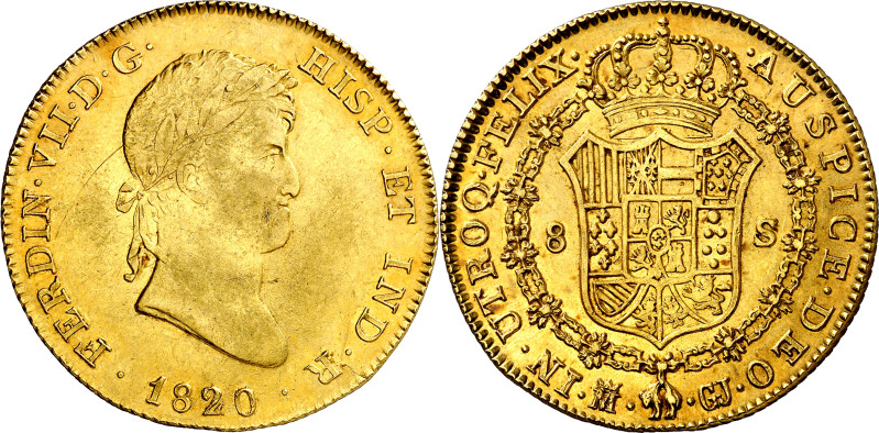 1820/19/1. Fernando VII. Madrid. GJ. 8 escudos. (AC. 1775.1) (Cal.Onza falta). R...