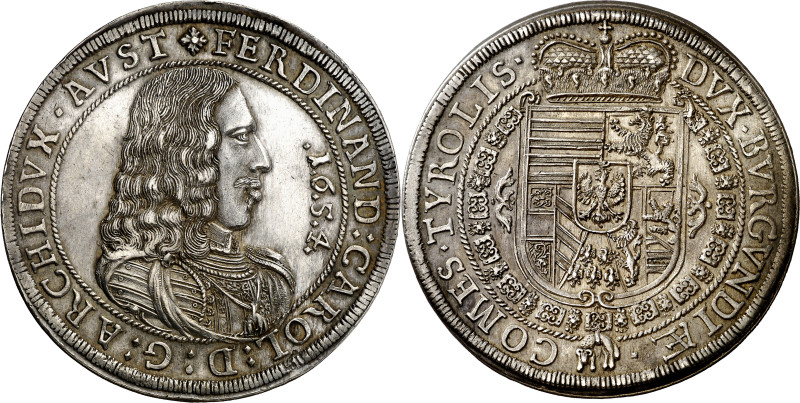 Austria. 1654. Fernando Carlos. Hall. 1 taler. (KM. 933.3). Leves golpecitos. Ra...