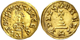 Recesvinto (649-672). Emerita (Mérida). Triente. (CNV. 461.2) (R.Pliego 603). Atractiva. Ex Áureo & Calicó 03/06/2015, nº 1119A. Rara. 1,44 g. EBC-.
...