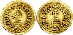 Wamba (672-680). Emerita (Mérida). Triente. (CNV. 480 var) (R.Pliego 628a var). Bella. Rara. 1,50 g. EBC.

Wamba (672-680). Emerita (Merida). Triens...