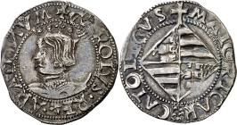 s/d. Carlos I. Mallorca. 1 ral. (AC. 65.1) (Cru.C.G. 4128d). Ex Selección, Áureo 06/03/1996, nº 289. Rara y más así. 2,27 g. EBC-.

s/d. Carlos I. M...