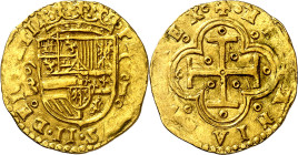* s/d. Felipe II. Burgos. 1 escudo. Inédita. Acuñación floja en ligeras zonas. Muy bella. Hasta la fecha no se conocía la existencia de 1 escudo de la...