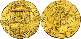 * s/d (1566-1587). Felipe II. Sevilla. . 2 escudos. (AC. 828) (Tauler 31). Bella. Brillo original. Moneda exenta del pago de tasas de exportación. Thi...