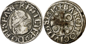 1616. Felipe III. Barcelona. 1/2 croat. (AC. 381) (Badia no reseña ningún ejemplar) (Cru.C.G. 4342k). Fecha muy rara, no la hemos tenido nunca. 1,46 g...