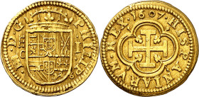 * 1607. Felipe III. Segovia. C. 1 escudo. (AC. 1015). Leves marquitas. Bella. Brillo original. Moneda exenta del pago de tasas de exportación. This co...