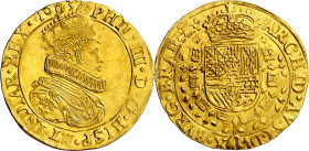 1637. Felipe IV. Amberes. Doble soberano. (Vti. 1527) (Vanhoudt 636.AN). Muy bella. Brillo original. Rara y más así. 11,10 g. EBC+.

1637. Felipe IV...