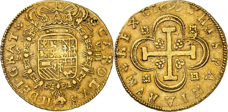 1699. Carlos II. Sevilla. M. 8 escudos. (AC. 1060) (Cal.Onza 201). GRAT. Bonita ...