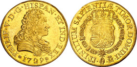 1729. Felipe V. Madrid. JJ. 8 escudos. (AC. 2188) (Cal.Onza 374). Segundo busto. Sin indicación de valor. Mínimas rayitas. Acuñación algo floja del an...