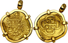 * (1714-1715). Felipe V. México. (J). 8 escudos. (AC. tipo 296) (Cal.Onza 398) (Tauler 398). Procedente del naufragio de la Flota de 1715. Montada en ...