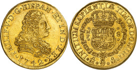 1742. Felipe V. México. MF. 8 escudos. (AC. 2245) (Cal.Onza 439). Bella. Brillo original. Moneda exenta del pago de tasas de exportación. This coin is...