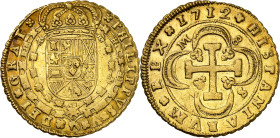 1712. Felipe V. Sevilla. M. 8 escudos. (AC. 2281) (Cal.Onza 497). Tipo "Cruz". M-8 / 8-S. Bella. Moneda exenta del pago de tasas de exportación. This ...