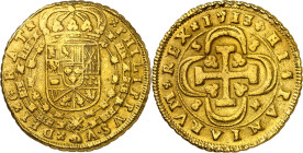 1713. Felipe V. Sevilla. M. 8 escudos. (AC. 2282) (Cal.Onza 498). Tipo "Cruz". S-8 / 8-M. Acuñación empastada. Bella. Moneda exenta del pago de tasas ...