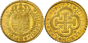 1721. Felipe V. Sevilla. J. 8 escudos. (AC. 2294) (Cal.Onza 517). Tipo "Cruz". Bella. Moneda exenta del pago de tasas de exportación. This coin is exe...